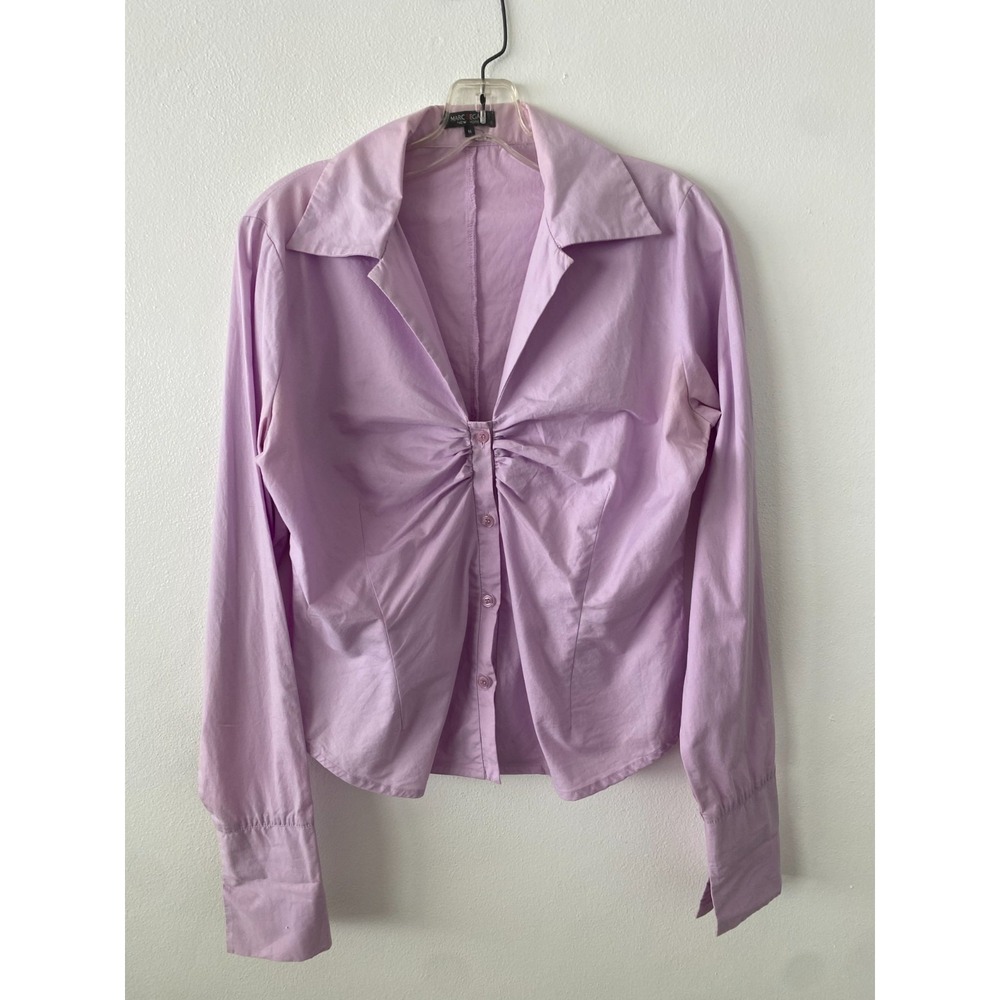 Y2K Marc Segal New York Purple Ruched Button Front Blouse Womens  Career
